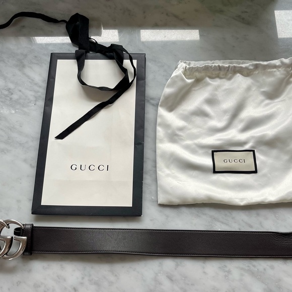 Gucci Men’s Brown Leather Interlocking GG Belt - Picture 2 of 4